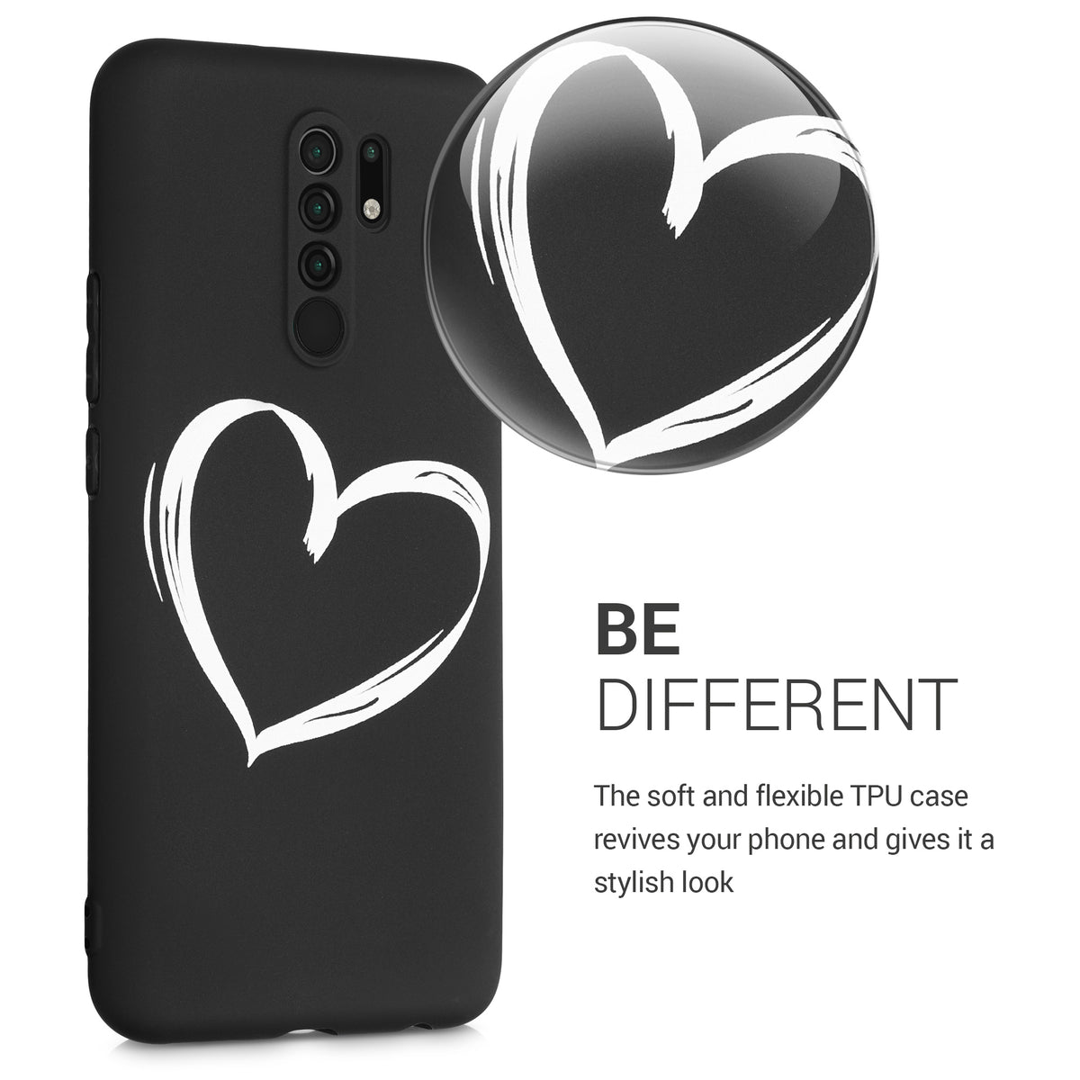 Xiaomi Redmi 9 Silicone Phone Case White Heart