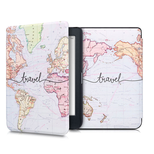 kwmobile Protective Case for Kobo Nia Sleeve - eReader Flip Case with Auto Sleep Function - Travel Lettering in Multicolored