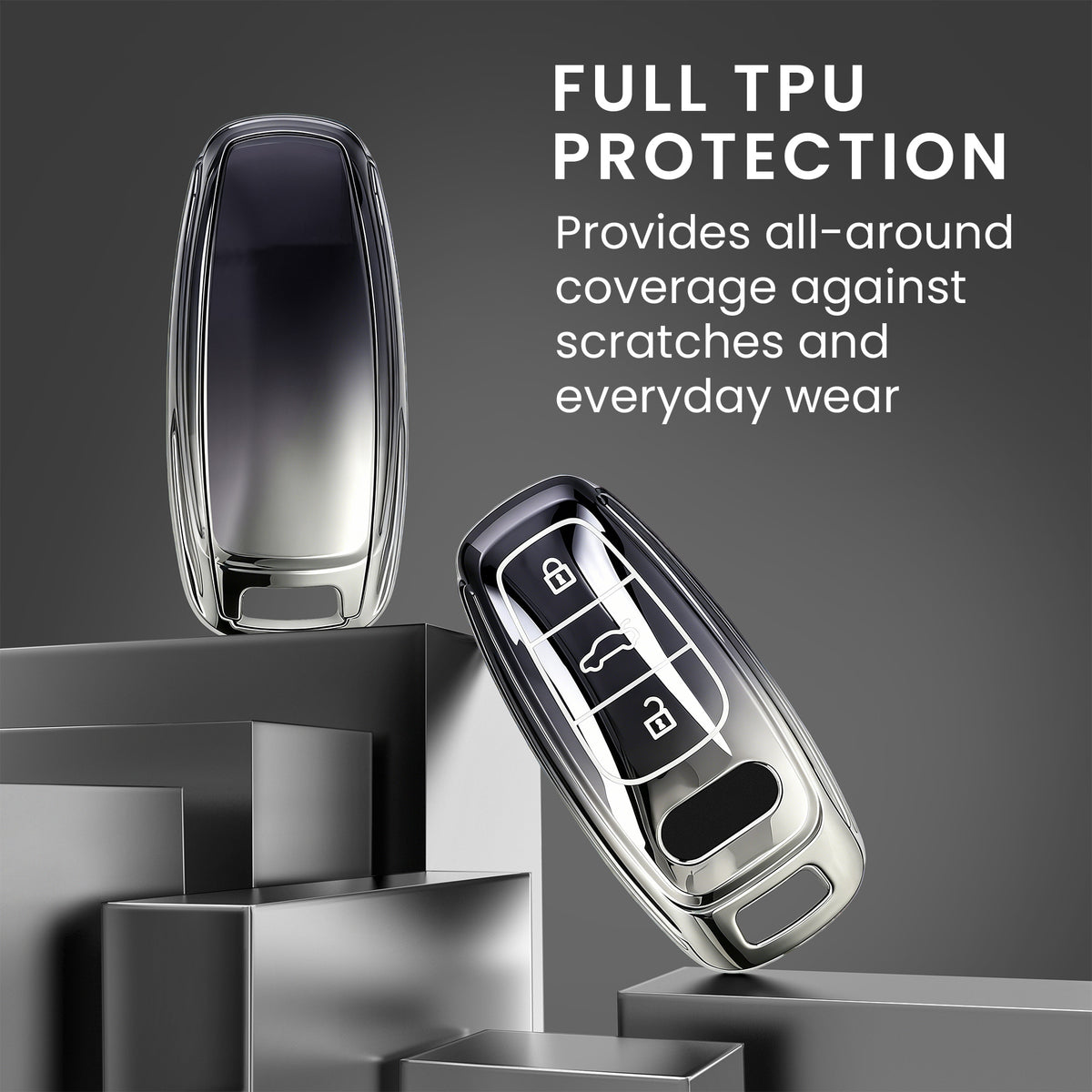 Audi A6 A7 A8 Q7 Q8 3-Button Keyless TPU Car Key Cover Metallic