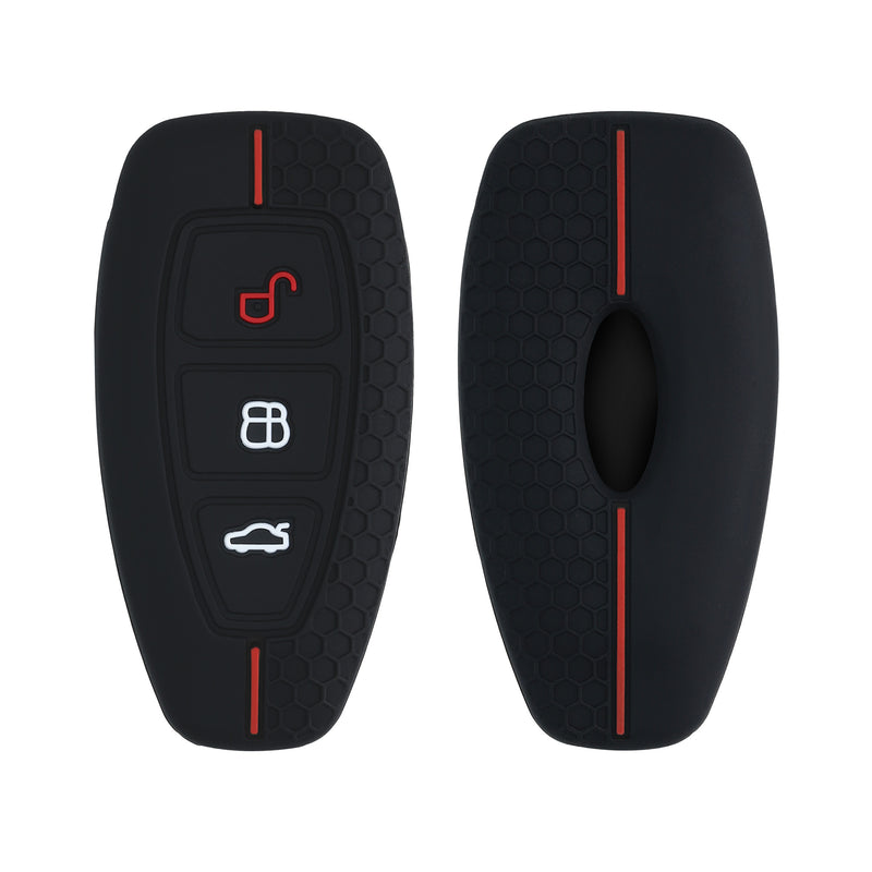 kwmobile Schlüsselhülle für Ford 3-Tasten Autoschlüssel Keyless Go Hülle - Autoschlüssel Schlüssel Hülle aus Silikon - Schlüsseletui in Schwarz Rot Schwarz  [dsg01]