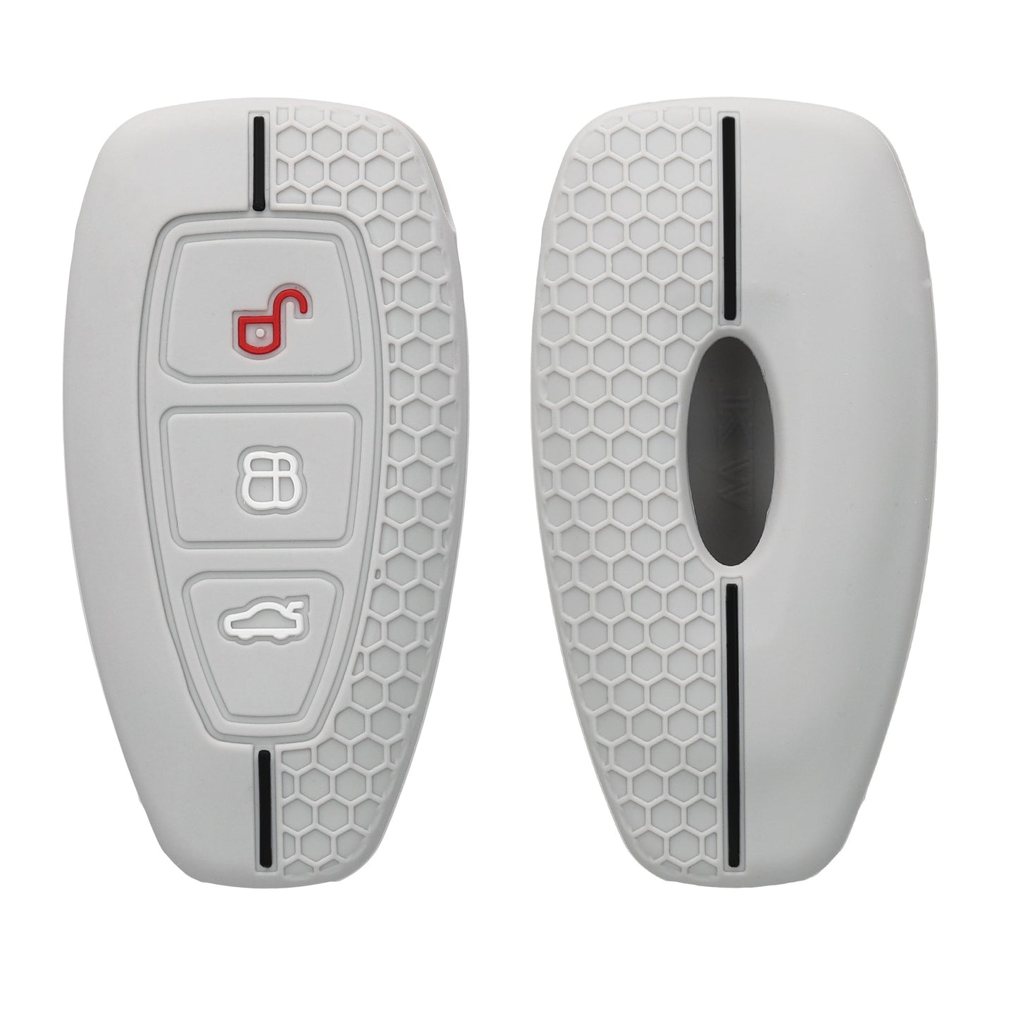 kwmobile Schlüsselhülle für Ford 3-Tasten Autoschlüssel Keyless Go Hülle - Autoschlüssel Schlüssel Hülle aus Silikon - Schlüsseletui in Hellgrau Schwarz Hellgrau  [dsg04]