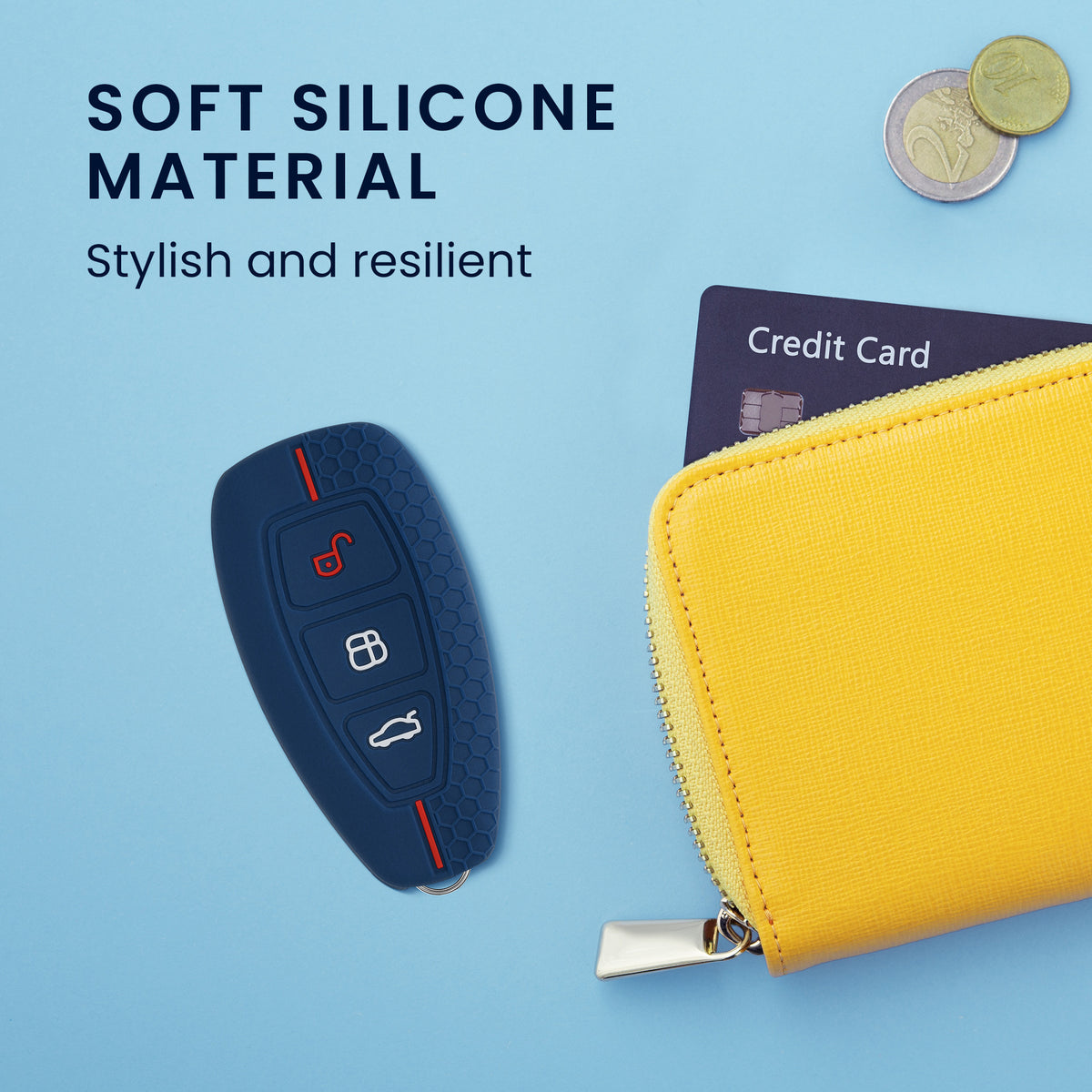 Silicone Car Key Cover for Ford 3-Button Keyless Go Honeycomb