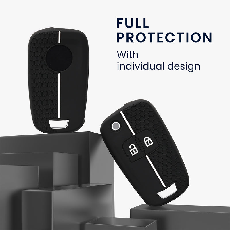 Silicone Car Key Cover for Opel Chevrolet 2-Button Flip Key White and Black Honeycomb