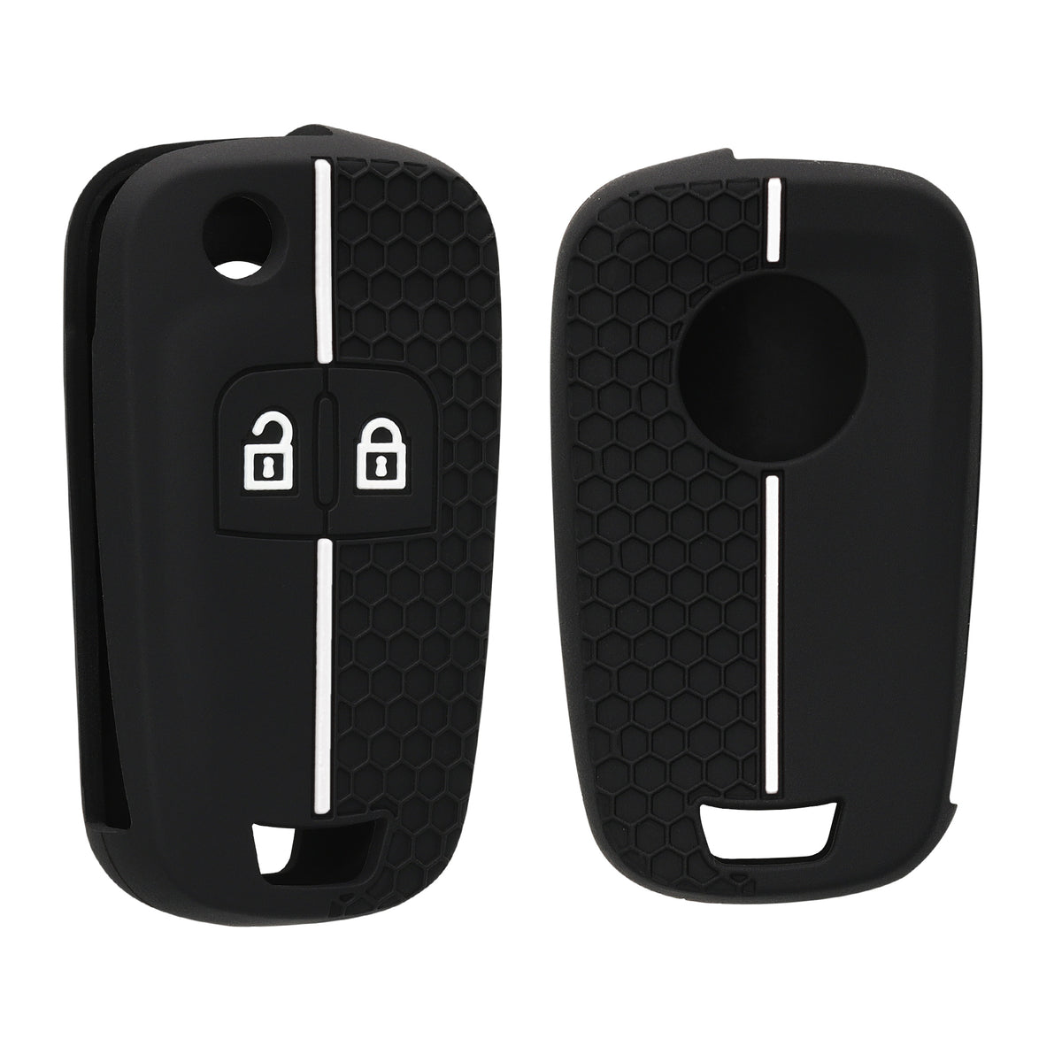 Silicone Car Key Cover for Opel Chevrolet 2-Button Flip Key White and Black Honeycomb
