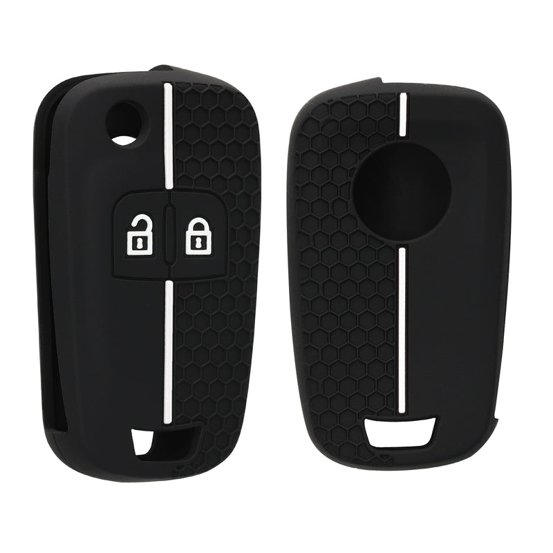 Silicone Car Key Cover for Opel Chevrolet 2-Button Flip Key White and Black Honeycomb