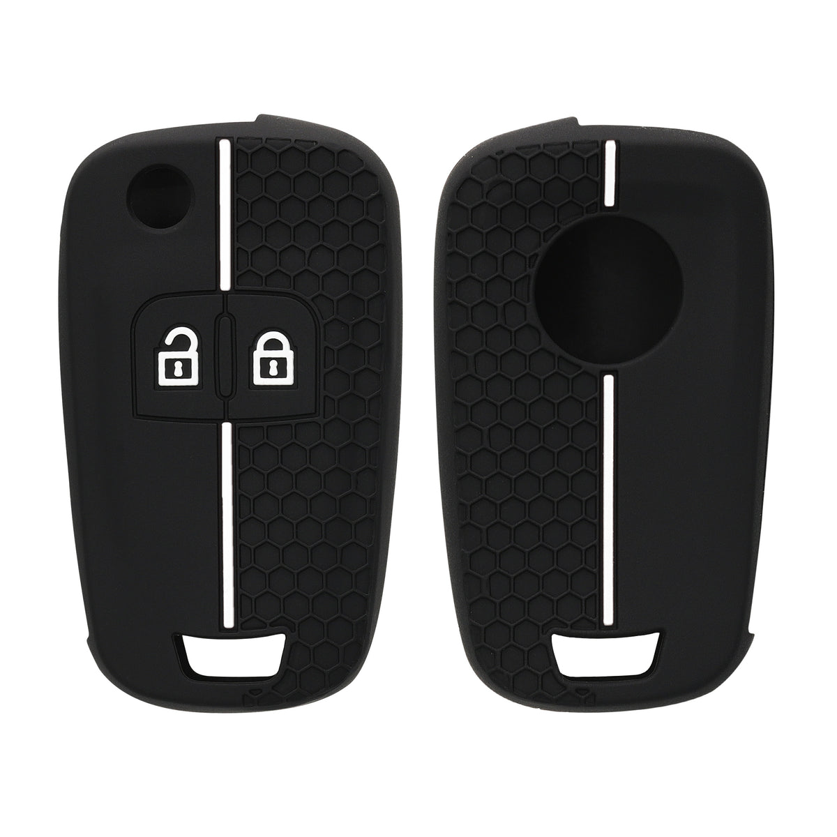 Silicone Car Key Cover for Opel Chevrolet 2-Button Flip Key White and Black Honeycomb