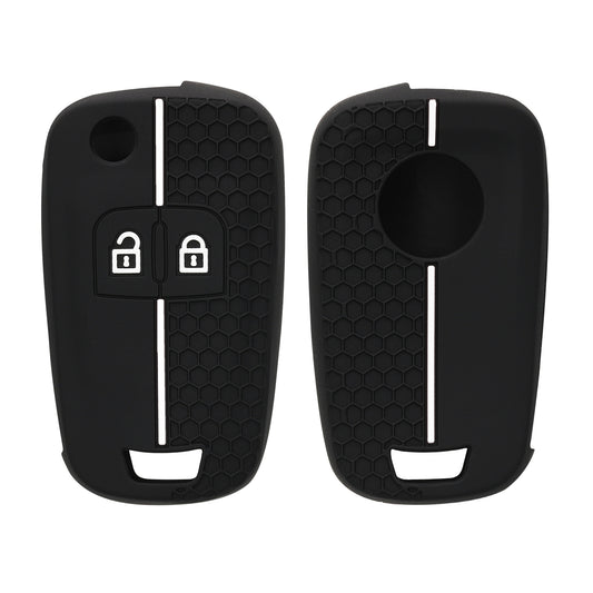 Silicone Car Key Cover for Opel Chevrolet 2-Button Flip Key White and Black Honeycomb