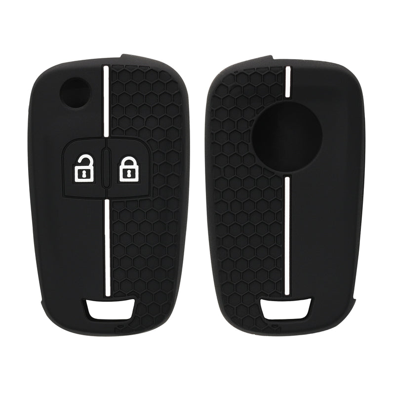 Silicone Car Key Cover for Opel Chevrolet 2-Button Flip Key White and Black Honeycomb