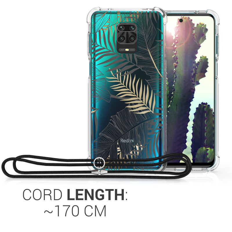 kwmobile Necklace Case compatible with Xiaomi Redmi Note 9S / 9 Pro / 9 Pro Max Case Silicone Cover with Lanyard Transparent Jungle