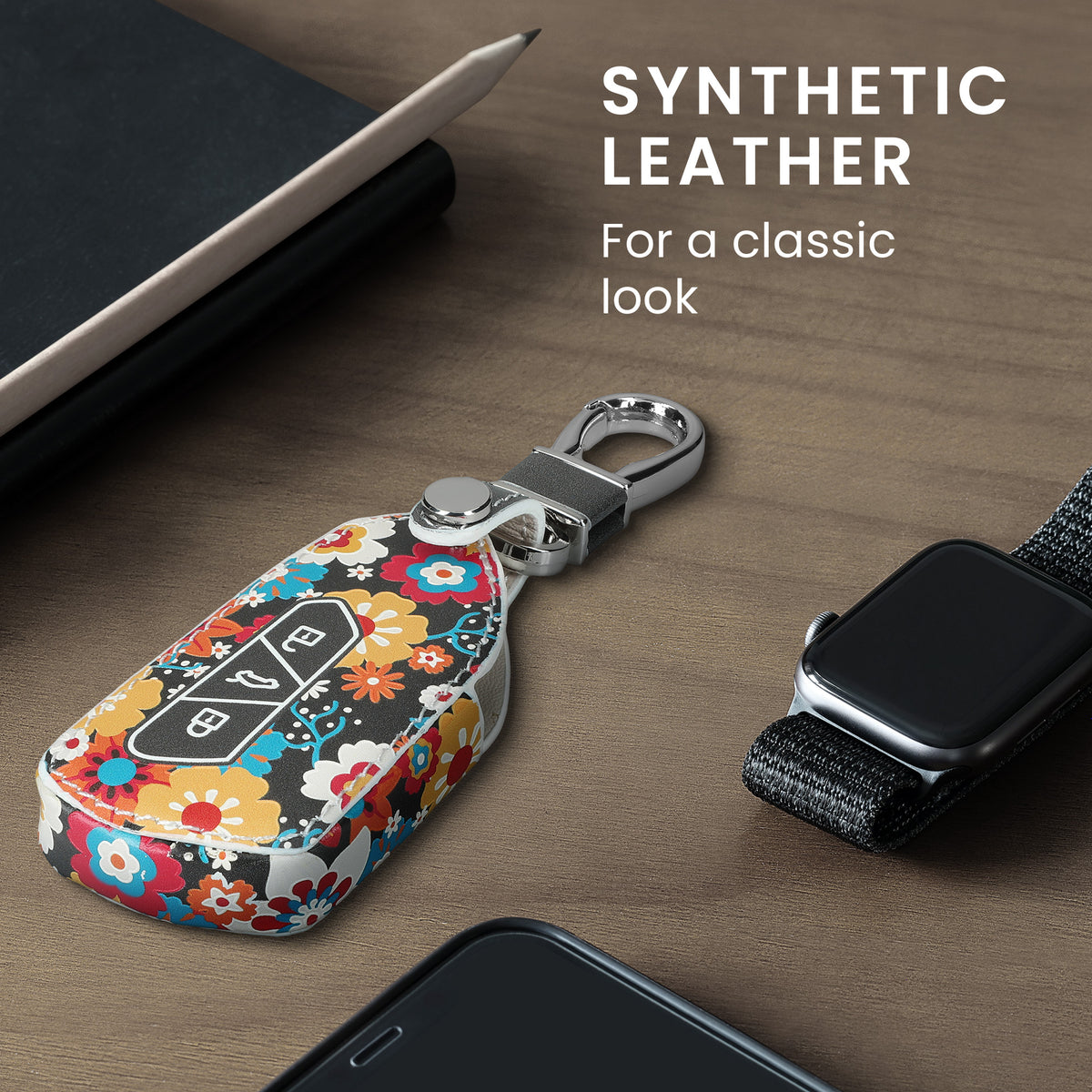 VW Golf 8 3-Button Car Key Cover Retro Flowers