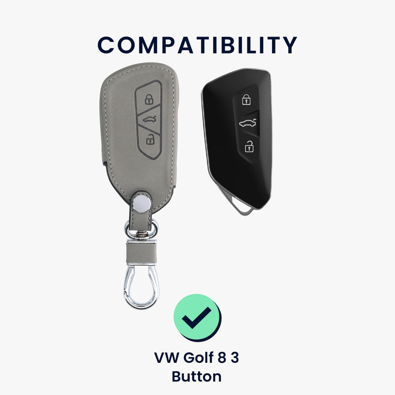 Faux Leather Car Key Cover for VW Golf 8 3-Button Grey