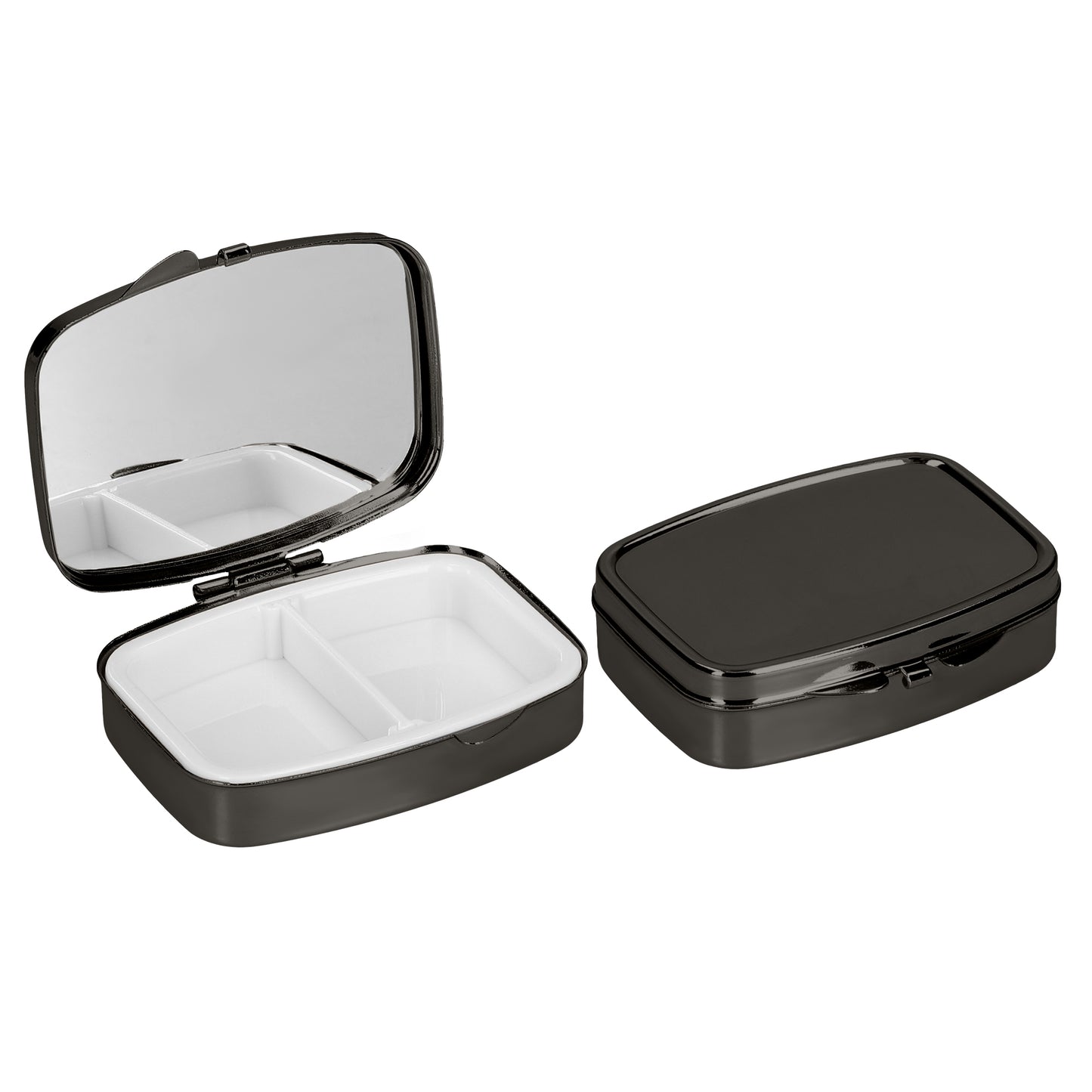 kwmobile 2x Edelstahl Tablettenbox mit 2 Fächern - 5,5 x 4 x 1,5cm - Pillendose klein Tablettendose - Tragbare Pillenbox Metall Medikamentenbox Dose in Schwarz Schwarz  [dsg05]