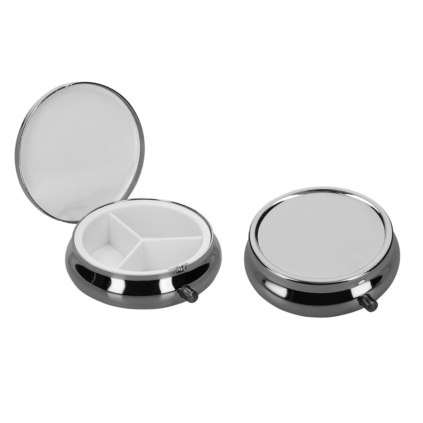 kwmobile 2x Edelstahl Pillendose mit 3 Fächern - 5,2 x 1,7cm - runde Tablettendose Box - Edelstahlpillendose - Dose in Schwarz Schwarz  [dsg06]