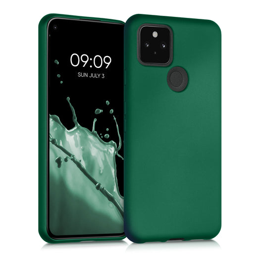 kwmobile Handyhülle für Google Pixel 5 Hülle - Silikon Case metallisch schimmernd - Schutzhülle Cover - Metallic Dunkelgrün Metallic Dunkelgrün  