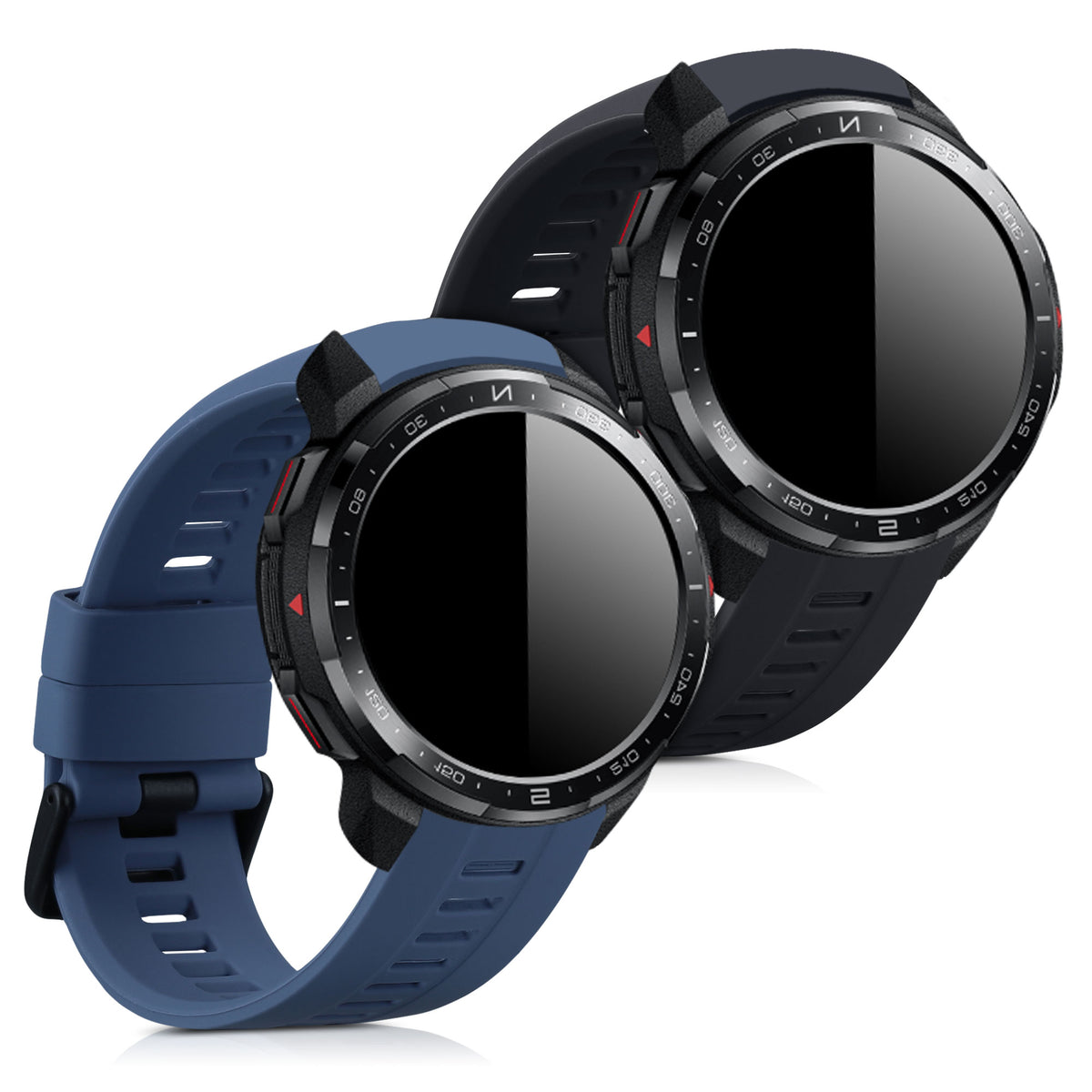 kwmobile 2x Uhrenarmband für HONOR Watch GS Pro Armband - Fitnesstracker Band Set aus TPU Silikon - Ersatzarmband Smartwatch - Schwarz Dunkler Schiefer Schwarz  [dsg02]