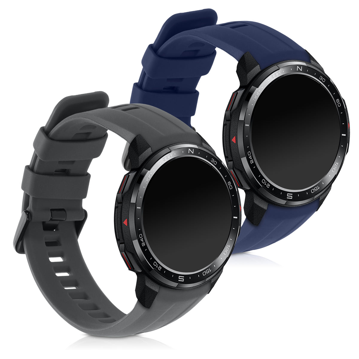 kwmobile 2x Uhrenarmband für HONOR Watch GS Pro Armband - Fitnesstracker Band Set aus TPU Silikon - Ersatzarmband Smartwatch - Dunkelblau Grau Dunkelblau  [dsg03]