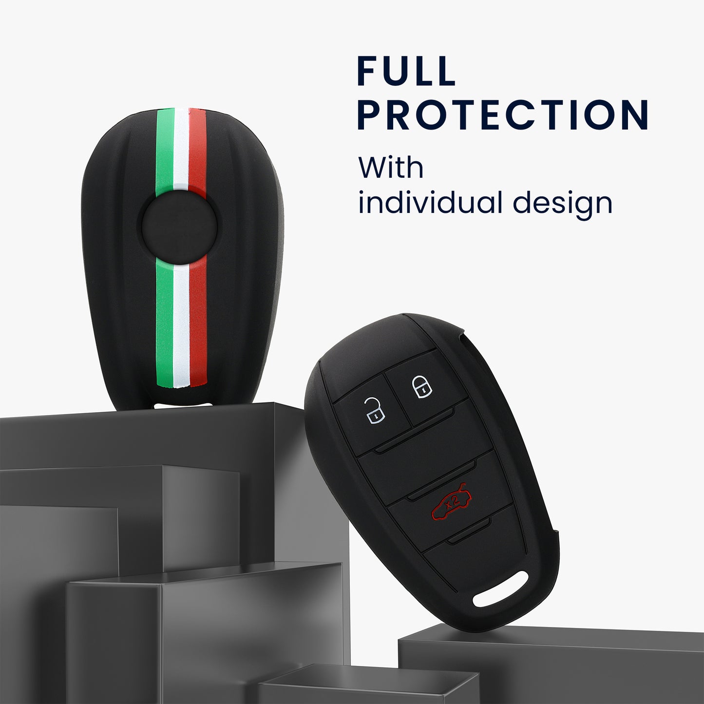 kwmobile Car Key Cover compatible with Alfa Romeo 3-Button Smart Key - Key Fob Cover Italy Stripes Black