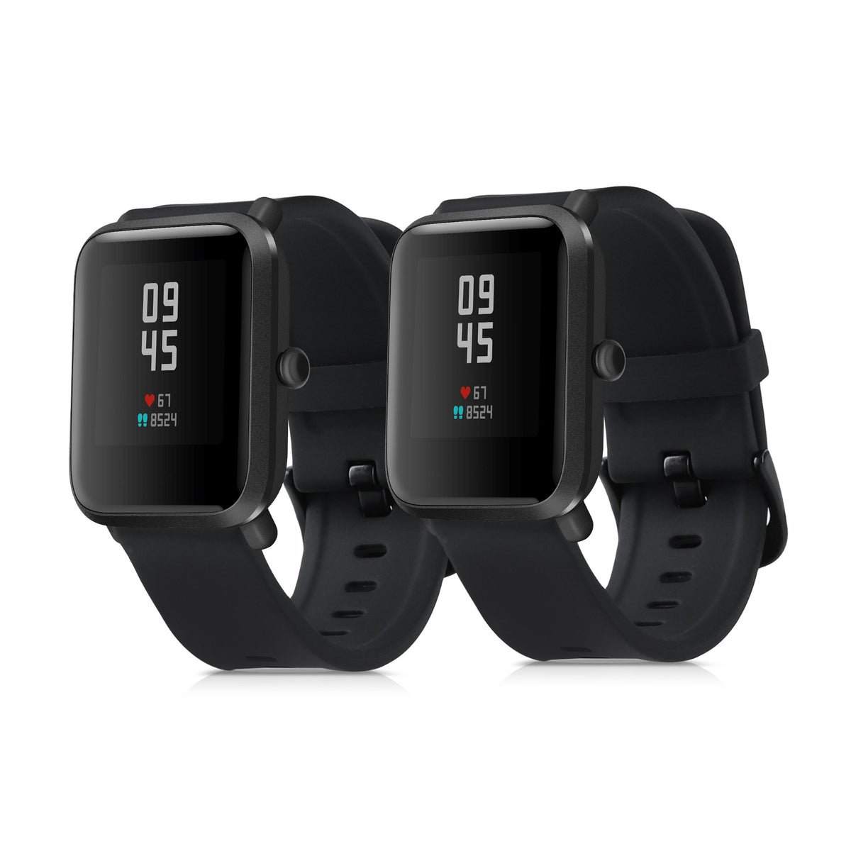 kwmobile 2x Uhrenarmband für Huami Amazfit Bip S / Bip S Lite Armband - Fitnesstracker Band Set aus TPU Silikon - Ersatzarmband Smartwatch - Schwarz Schwarz Schwarz  [dsg04]