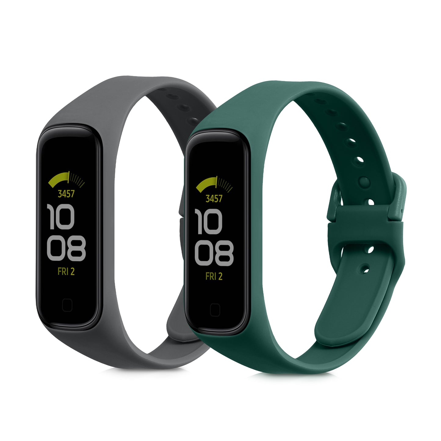 kwmobile 2x Uhrenarmband für Samsung Galaxy Fit 2 Armband - Fitnesstracker Band Set aus TPU Silikon - Ersatzarmband Smartwatch - Dunkelgrau Dunkelgrün Dunkelgrau  [dsg09]