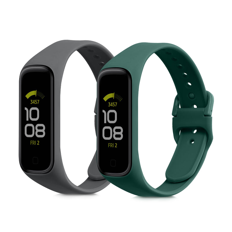 kwmobile 2x Uhrenarmband für Samsung Galaxy Fit 2 Armband - Fitnesstracker Band Set aus TPU Silikon - Ersatzarmband Smartwatch - Dunkelgrau Dunkelgrün Dunkelgrau  [dsg09]