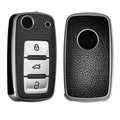 VW Skoda Seat 3-Button TPU Car Key Cover Black Silver Leather Look