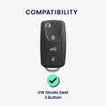 VW Skoda Seat 3-Button TPU Car Key Cover Black Silver Leather Look
