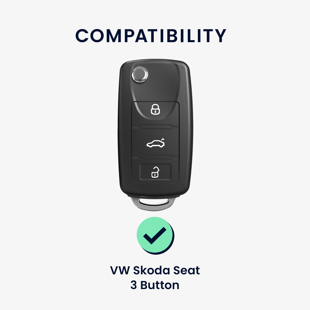VW Skoda Seat 3-Button TPU Car Key Cover Black Silver Leather Look