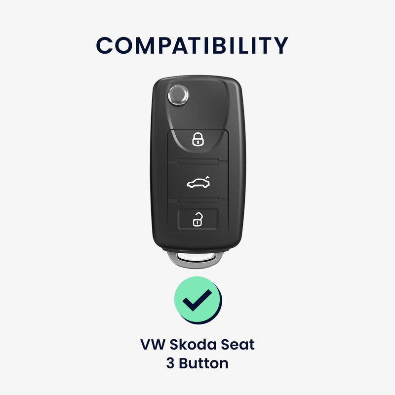 VW Skoda Seat 3-Button TPU Car Key Cover Black Silver Leather Look