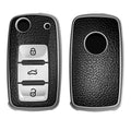 VW Skoda Seat 3-Button TPU Car Key Cover Black Silver Leather Look