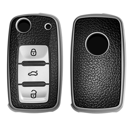 kwmobile Car Key Fob Cover Compatible with VW Skoda Seat 3-Button Car Key - Key Cover