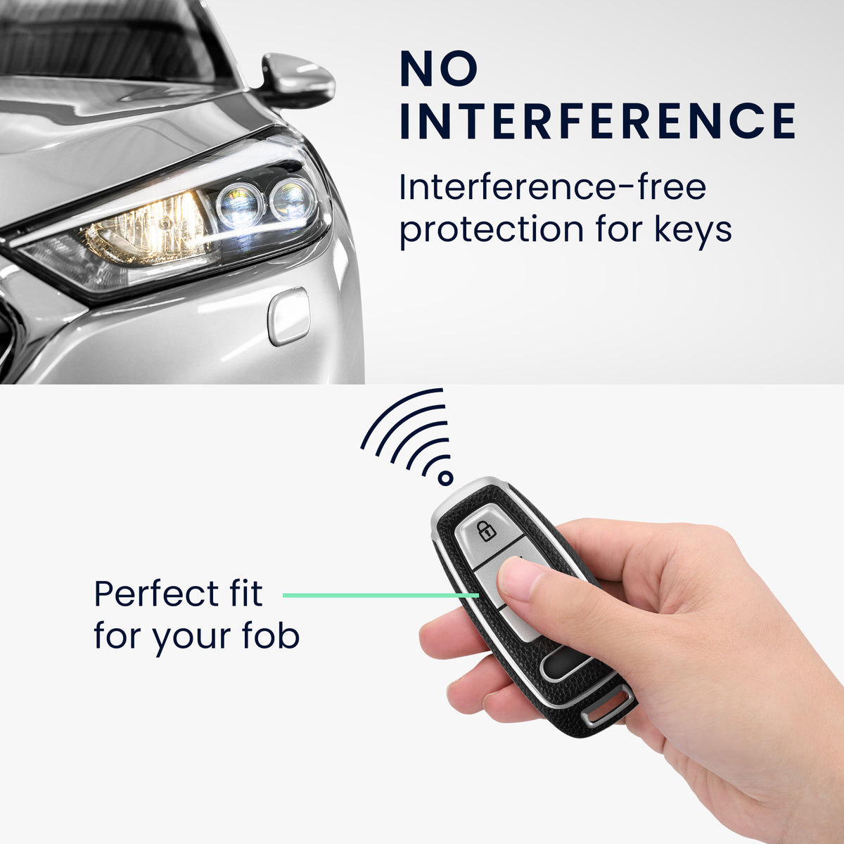 TPU Car Key Cover for Audi A6 A7 A8 Q7 Q8 3-Button Keyless Black and Silver Leather Look