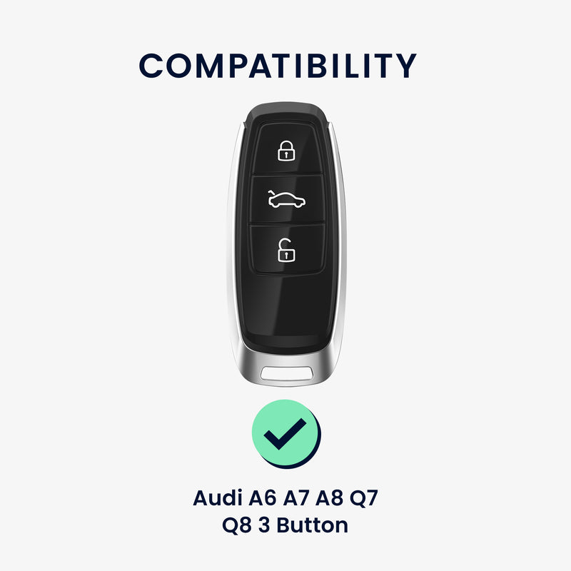 TPU Car Key Cover for Audi A6 A7 A8 Q7 Q8 3-Button Keyless Black and Silver Leather Look