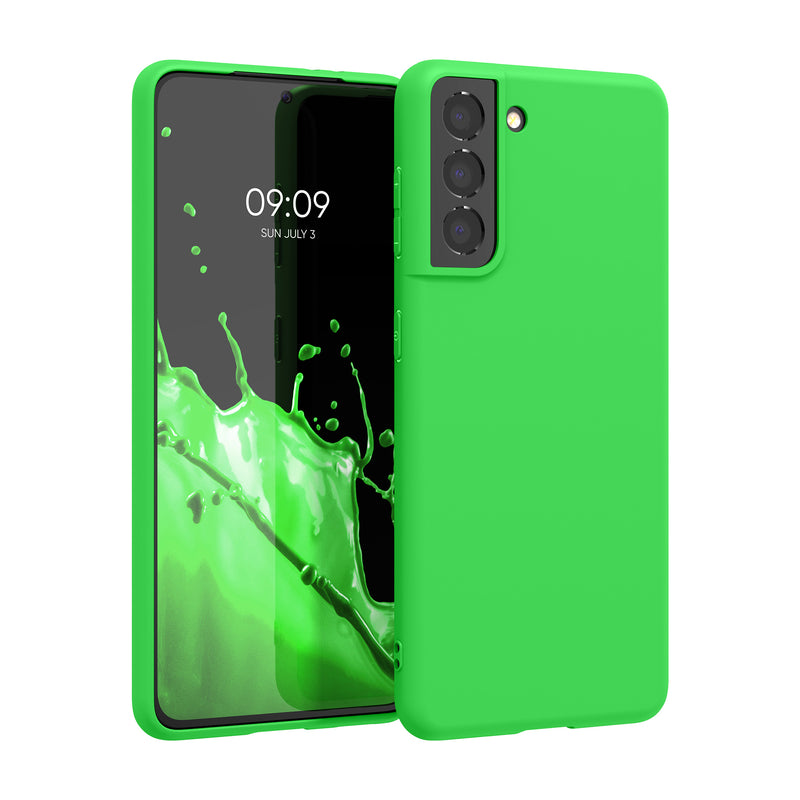kwmobile Handyhülle für Samsung Galaxy S21 Hülle - TPU Case - Kabelloses Laden - Schutzhülle Cover in Neon Grün Neon Grün  