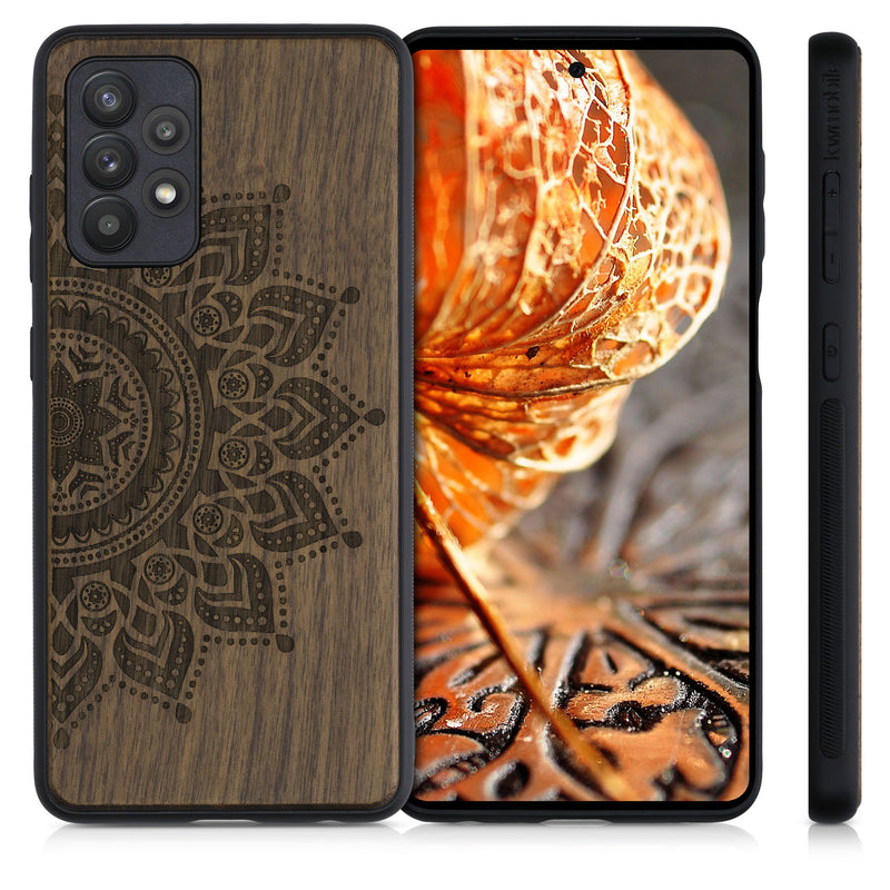 Phone Case with TPU Bumper for Samsung Galaxy A52 / A52 5G / A52s 5G Shockproof Hard Wooden Mandala