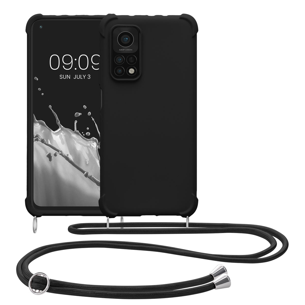 Xiaomi Mi 10T / Mi 10T Pro Matte Silicone Necklace Phone Case with Cord Black