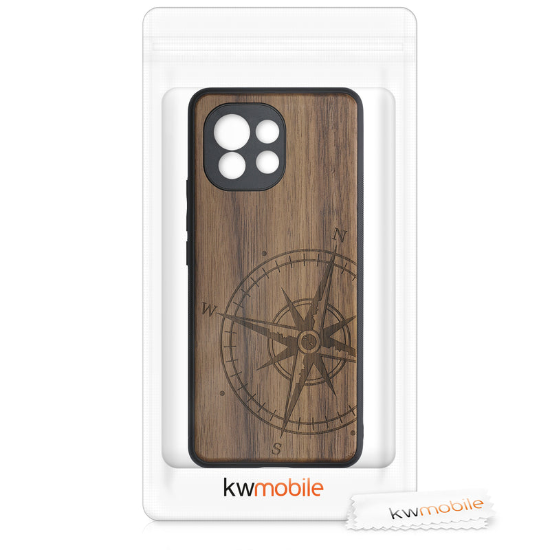 Wooden Hard Case with TPU Bumper for Xiaomi Mi 11 Compass Vintage