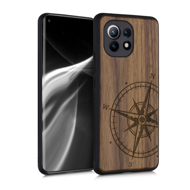 Wooden Hard Case with TPU Bumper for Xiaomi Mi 11 Compass Vintage