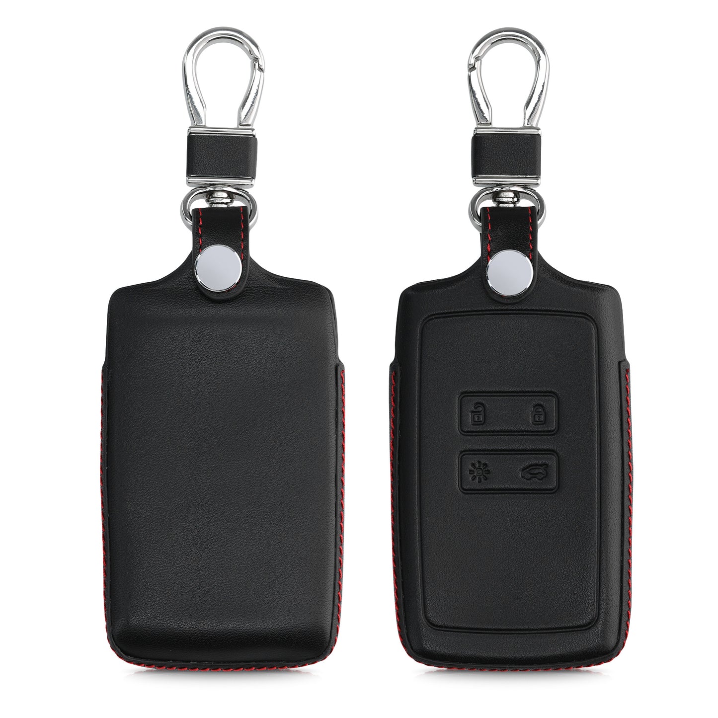 kwmobile Autoschlüssel Hülle kompatibel mit Renault 4-Tasten Smartkey Autoschlüssel (nur Keyless Go) - Leder Schutzhülle Schlüsselhülle Schwarz Rot Schwarz  [dsg01]