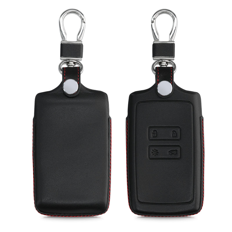kwmobile Autoschlüssel Hülle kompatibel mit Renault 4-Tasten Smartkey Autoschlüssel (nur Keyless Go) - Leder Schutzhülle Schlüsselhülle Schwarz Rot Schwarz  [dsg01]