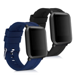 kwmobile 2x Uhrenarmband für Huami Amazfit Bip / Bip Lite Armband - Fitnesstracker Band Set aus TPU Silikon - Ersatzarmband Smartwatch - Schwarz Dunkelblau Schwarz  [dsg01]