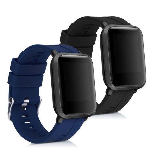 kwmobile 2x Uhrenarmband für Huami Amazfit Bip / Bip Lite Armband - Fitnesstracker Band Set aus TPU Silikon - Ersatzarmband Smartwatch - Schwarz Dunkelblau Schwarz  [dsg01]