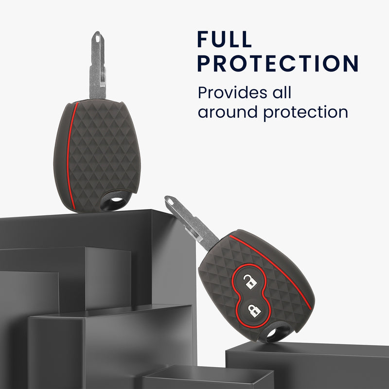 Silicone Car Key Cover for Renault Dacia 2-Button Black and Red Diamond Pattern