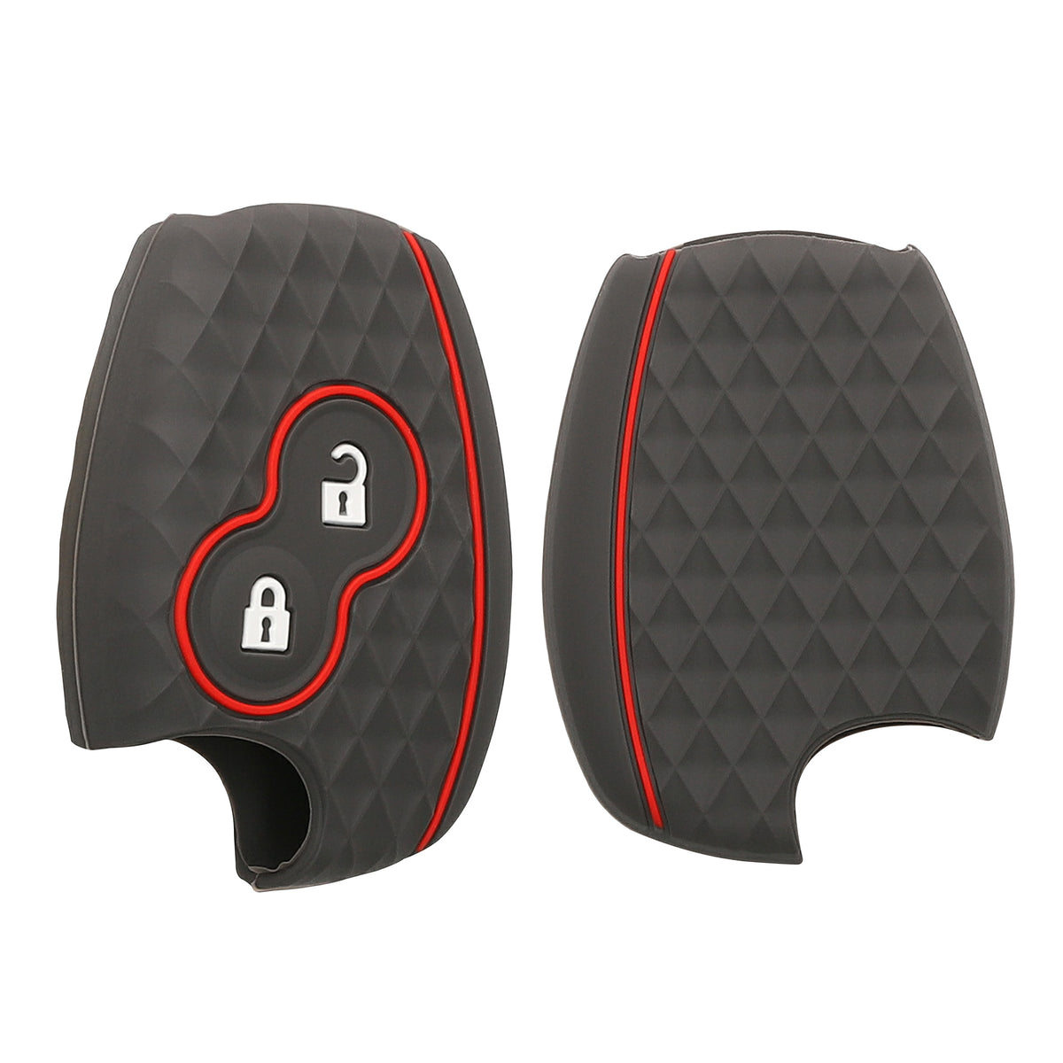 Silicone Car Key Cover for Renault Dacia 2-Button Black and Red Diamond Pattern