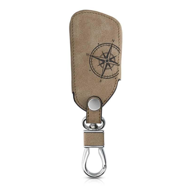 VW Golf 8 3-Button Faux Leather Car Key Cover Taupe Compass
