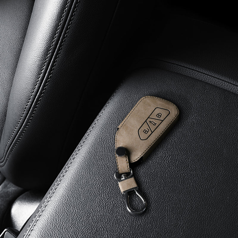 VW Golf 8 3-Button Faux Leather Car Key Cover Taupe Compass