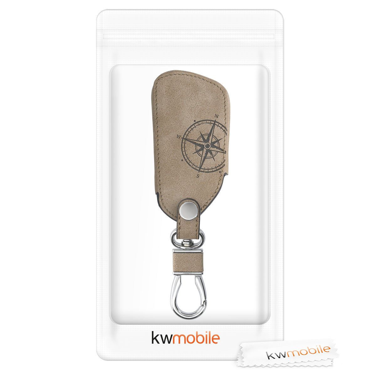 VW Golf 8 3-Button Faux Leather Car Key Cover Taupe Compass