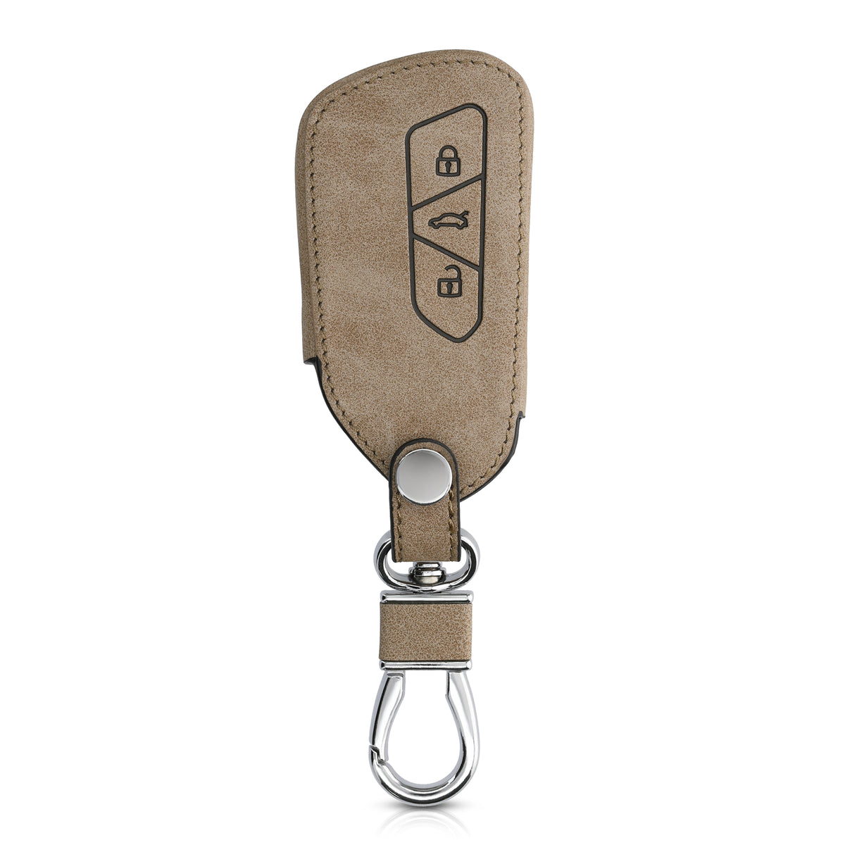 VW Golf 8 3-Button Faux Leather Car Key Cover Taupe Compass