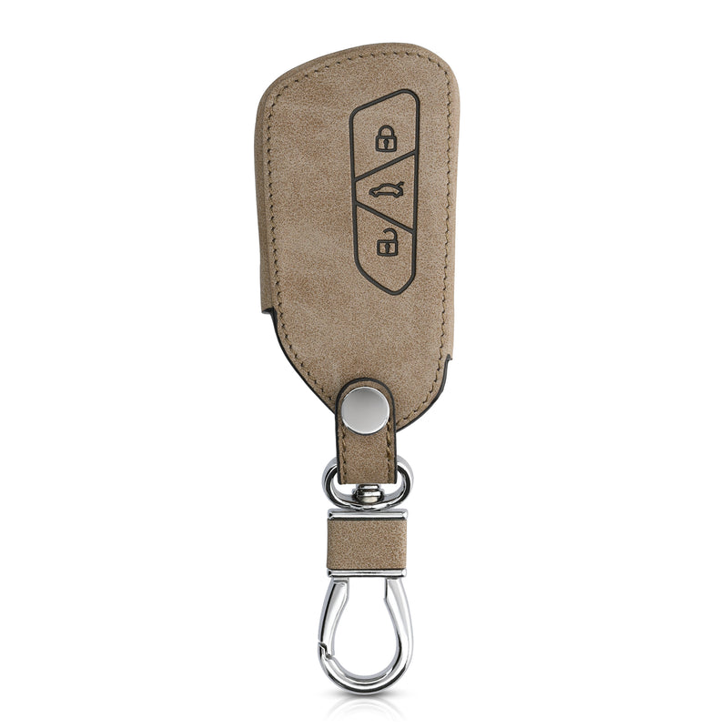 VW Golf 8 3-Button Faux Leather Car Key Cover Taupe Compass