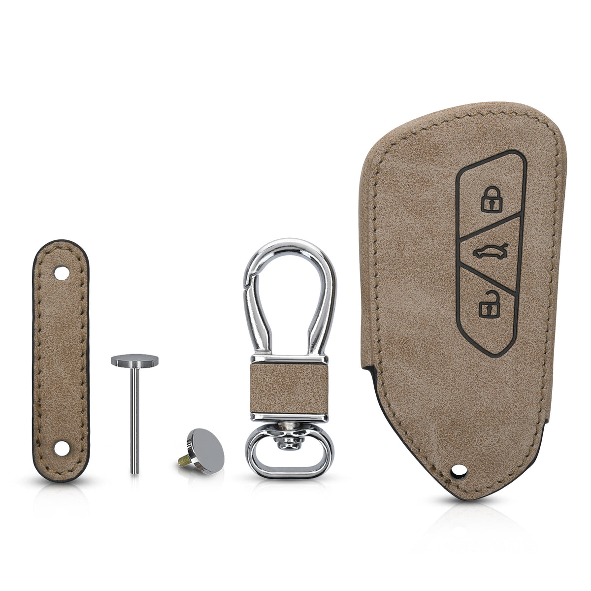 VW Golf 8 3-Button Faux Leather Car Key Cover Taupe Compass