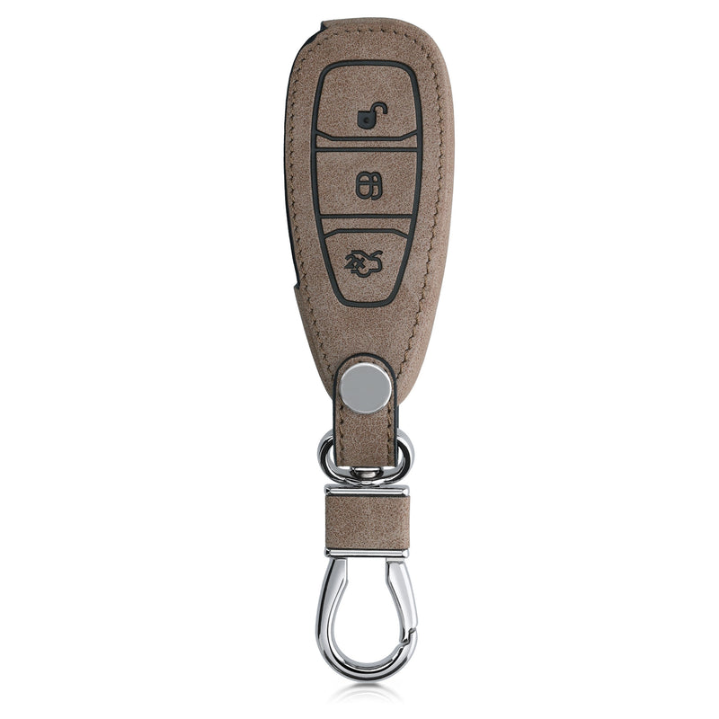 Ford 3-Button Keyless Go Faux Leather Car Key Cover Beige Suede Compass